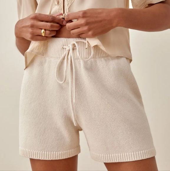Reformation Pepe Organic Cotton Knit Shorts Cream L